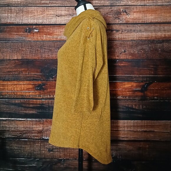 Ember Sweater S Cowl Turtleneck Mustard Gold Laced Shoulder Half Sleeve Soft - Picture 8 of 10